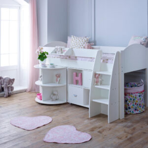 Eli white midsleeper with desk and cube - Cabin bed for small room
