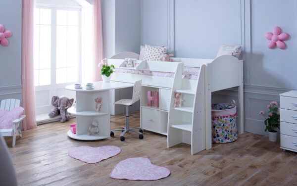 Eli white midsleeper with desk and cube - Cabin beds for small rooms shorty cabin beds