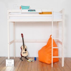 HiT Whitewash Loftbed - Frame Only - Width adjustable - Loft bed for box room and small room