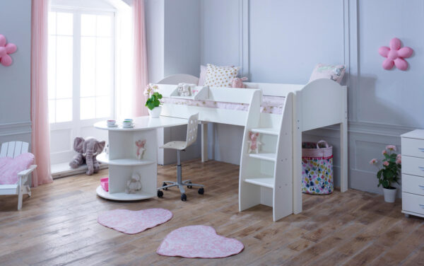 Eli White Midsleeper with Desk - Cabin beds for small rooms