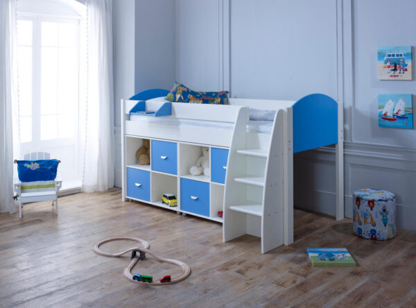 Eli blue midsleeper with 2 cube units - Cabin bed for small room