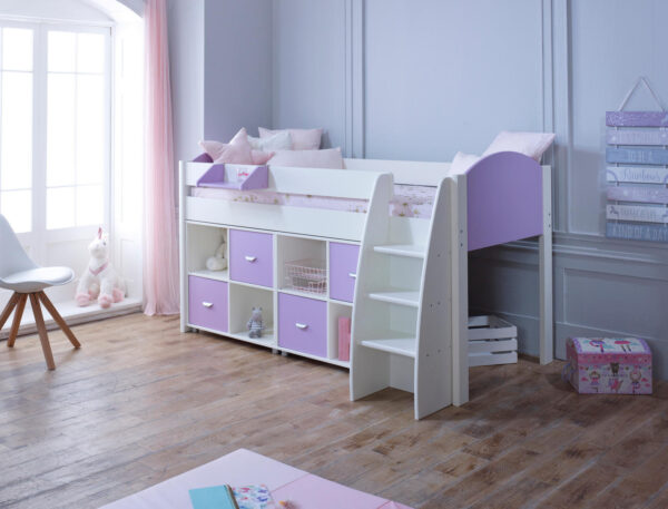 Eli lilac midsleeper with 2 cube units - Cabin bed for small room