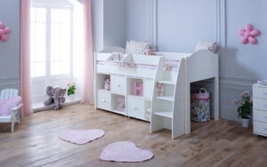 Eli white midsleeper with 2 cube units - Cabin bed for small room