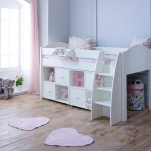 Eli white midsleeper with 2 cube units - Cabin bed for small room
