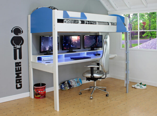 Noah blue loftbed with gaming desk - Loft bed for box room and small room