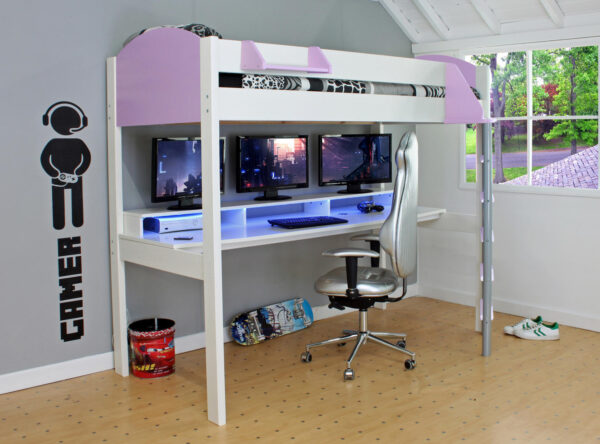 Noah lilac loftbed with gaming desk - Loft bed for box room and small room
