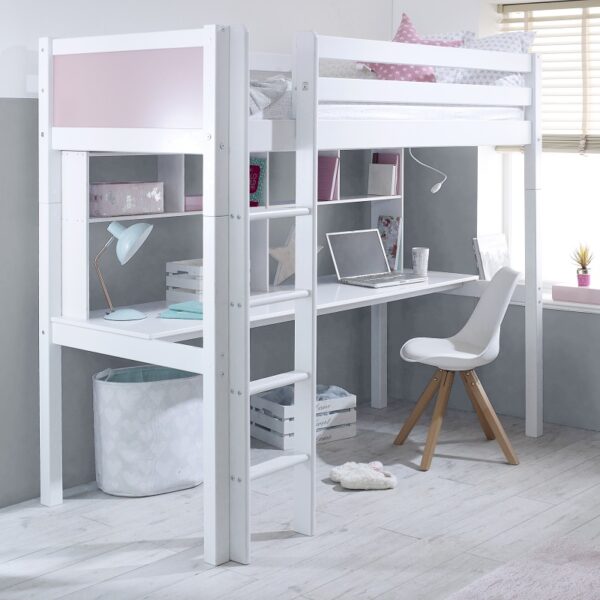 Nordic white loftbed rose headboard - Loft bed for box room and small room